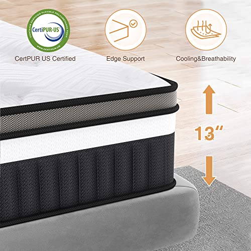 Famistar 13'' King Size Memory Foam Mattress Hybrid Innerspring Mattress in a Box, Silent Independent Pocket Spring System, Super Elasticity for Pressure Relief & Sleep Supportive