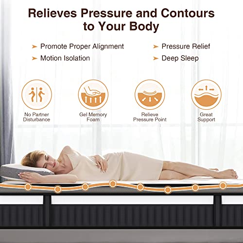 Famistar 13'' King Size Memory Foam Mattress Hybrid Innerspring Mattress in a Box, Silent Independent Pocket Spring System, Super Elasticity for Pressure Relief & Sleep Supportive