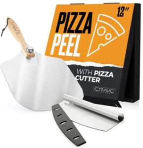 𝗣𝗶𝘇𝘇𝗮 𝗣𝗲𝗲𝗹 pizza turning peel [12 inch with pizza cutter] - foldable metal pizza spatula for oven and grill stone, professional pizza peel aluminum paddle for pizza, bread, cookies