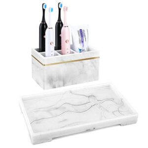luxspire vanity bathroom tray toilet tank storage tray, 5 slots electric toothbrush holders,