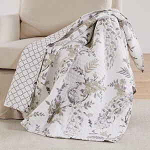 levtex home - pisa - throw - floral contemporary peacock - grey and taupe - quilt (50x60in.) - cotton/cotton