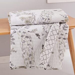 Levtex Home - Pisa - Throw - Floral Contemporary Peacock - Grey and Taupe - Quilt (50x60in.) - Cotton/Cotton