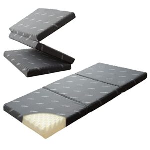 emoor tri-fold mattress start twin (78x38x3in) 180n, high resistance egg crate, washable cover, gray, minimalist,
