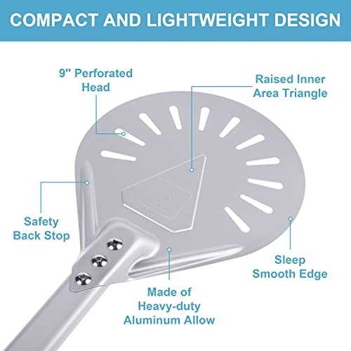 TC Logo 7” Pizza Turning Peel & Paddle, Oven Accessories with Aluminum Plate and Rubber Handle Tool use for Bread Peel, Pastry Dough Cake Spatula for Christmas, and New year Party