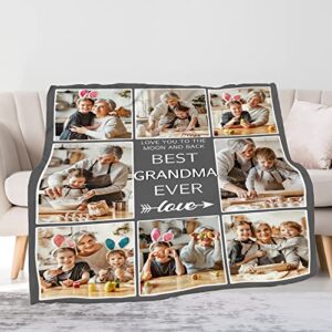 Custom Grandma Blanket with Photos, Gifts for Grandma from Grandson Granddaughter, Grandma Birthday Gifts for Nana from Grandchildren, for Grandma