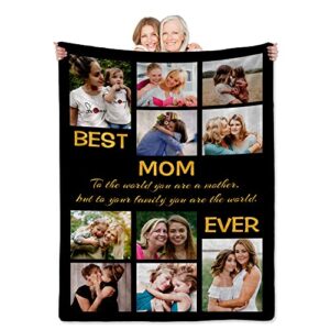 lcyawer customized mother's day birthday gift from daughter, personalized blanket with photos text, gifts for mom from son husband, custom best mom ever throw blanket with picture collage