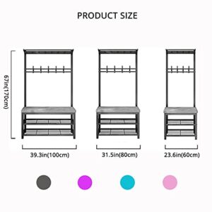 SoOSSN Entryway Bench with Coat Rack,3-in-1 Hall Tree Storage Bench,Coat Rack Shoe Bench with Hooks,Shoe Rack,Cushion,Easy to Assemble (Color : Purple, Size : 39inch)