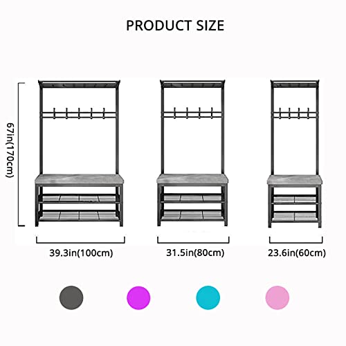 SoOSSN Entryway Bench with Coat Rack,3-in-1 Hall Tree Storage Bench,Coat Rack Shoe Bench with Hooks,Shoe Rack,Cushion,Easy to Assemble (Color : Purple, Size : 39inch)