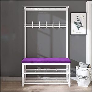 soossn entryway bench with coat rack,3-in-1 hall tree storage bench,coat rack shoe bench with hooks,shoe rack,cushion,easy to assemble (color : purple, size : 39inch)