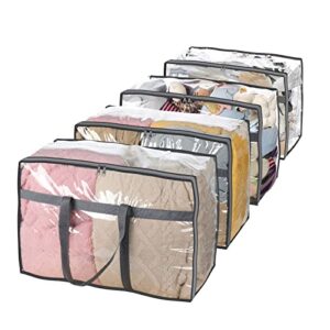 fixwal 4pcs 110l extra large storage bags, clear plastic zippered storage bags for comforters, clothes, blankets with reinforced handles, oversized storage totes for packing moving supplies