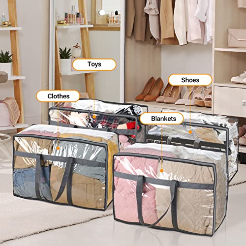 Fixwal 4pcs 110l Extra Large Storage Bags, Clear Plastic Zippered Storage Bags for Comforters, Clothes, Blankets with Reinforced Handles, Oversized Storage Totes for Packing Moving Supplies