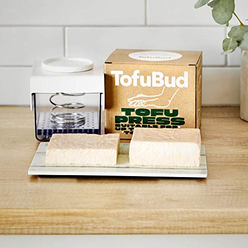 TofuBud Tofu Press - Tofu Presser for Firm or Extra Firm Tofu - Tofu Maker with Water Drainer Made from Durable Sustainable Materials - Tofu Recipe Book Included