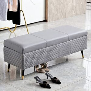 soossn leather storage bench,premium storage bench end of bed upholstered bench,modern bedroom bench entryway bench with storage (color : grey, size : 47x16x18inch)