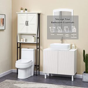 MXARLTR Over The Toilet Storage Cabinet, Over Toilet Bathroom Organizer with Barn Doors Above Toilet Storage Cabinet