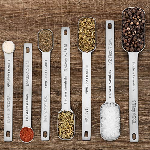 Hudson Essentials Stainless Steel Measuring Spoons Set for Dry or Liquid - Fits in Spice Jars - Set of 7