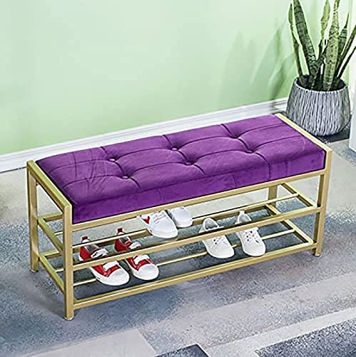 SoOSSN Entryway Bench with Golden Shoe Shelf,Modern Shoe Bench Shoe Organizer Bench Seat,Shoe Rack Bench Shoe (Color : Purple, Size : 47x14x18inch)