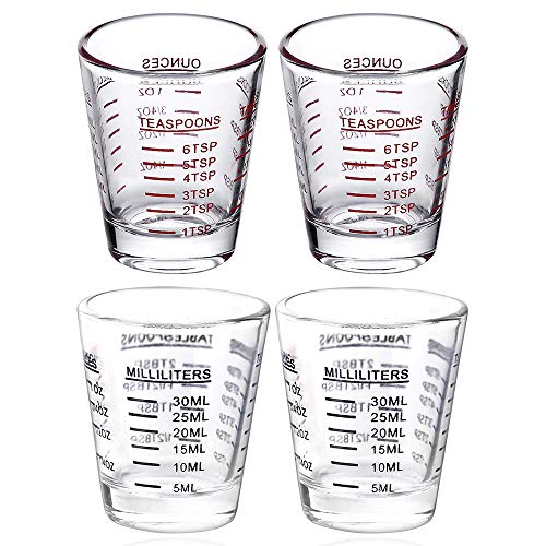 Shot Glasses Measuring cup Espresso Shot Glass Liquid Heavy Glass Wine Glass 26-Incremental Measurement 1oz, 6 Tsp, 2 Tbs, 30ml By BCnmviku (2 pack-Black + 2 pack-Red)