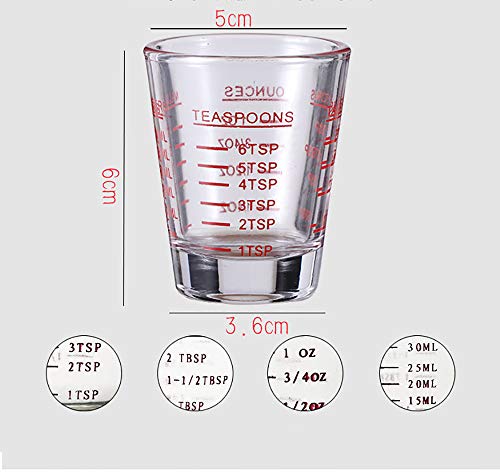 Shot Glasses Measuring cup Espresso Shot Glass Liquid Heavy Glass Wine Glass 26-Incremental Measurement 1oz, 6 Tsp, 2 Tbs, 30ml By BCnmviku (2 pack-Black + 2 pack-Red)