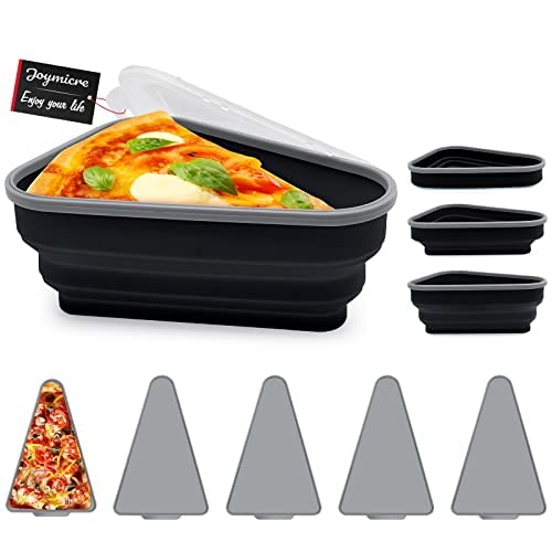 Joymicre Pizza Storage Container Silicone Pizza Slice Storage Container with 5 Microwavable Serving Trays Expandable Pizza Container Reusable Dishwasher Safe Collapsible Leftover Pizza Storage (Black)