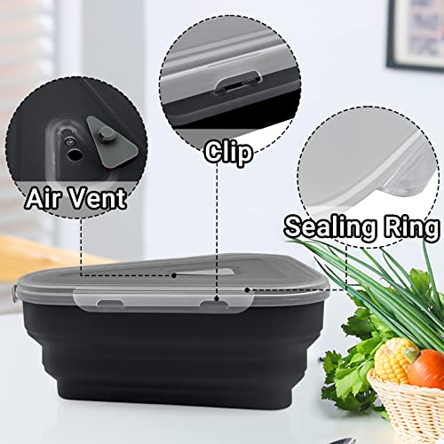 Joymicre Pizza Storage Container Silicone Pizza Slice Storage Container with 5 Microwavable Serving Trays Expandable Pizza Container Reusable Dishwasher Safe Collapsible Leftover Pizza Storage (Black)