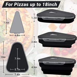 Joymicre Pizza Storage Container Silicone Pizza Slice Storage Container with 5 Microwavable Serving Trays Expandable Pizza Container Reusable Dishwasher Safe Collapsible Leftover Pizza Storage (Black)