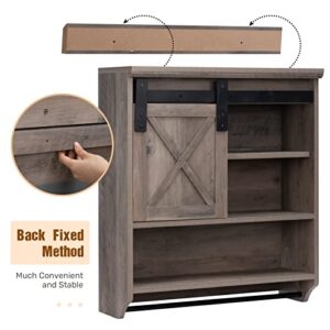 ALIMORDEN Wood Wall Storage Cabinet with Sliding Barn Door, Decorative Farmhouse Vintage Cabinet with Towel Bar