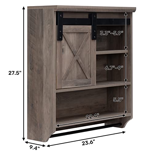 ALIMORDEN Wood Wall Storage Cabinet with Sliding Barn Door, Decorative Farmhouse Vintage Cabinet with Towel Bar