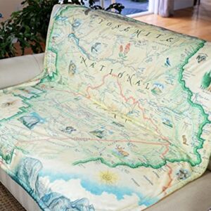 Yosemite National Park Map Fleece Blanket - Hand-Drawn Original Art - Soft, Cozy, and Warm Throw Blanket for Couch - Unique Gift - 58"x 50"