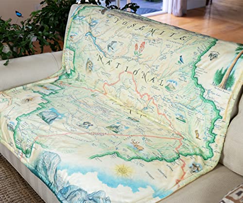 Yosemite National Park Map Fleece Blanket - Hand-Drawn Original Art - Soft, Cozy, and Warm Throw Blanket for Couch - Unique Gift - 58"x 50"