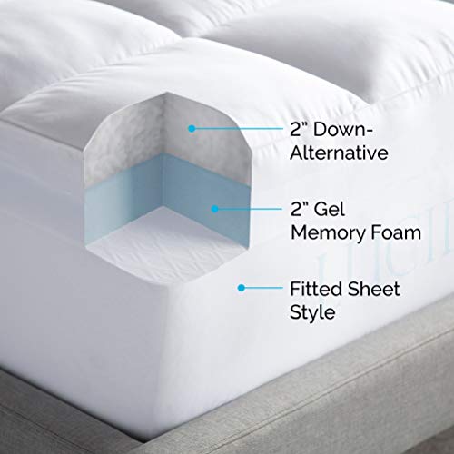 LUCID 4 Inch Down Alternative and Gel Memory Foam Mattress Topper - Three Toppers In One - Queen, Blue