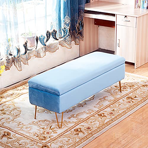 SoOSSN Contemporary Bench with Storage,Multifunction Upholstered Footrest Sofa Bench Seat,Rectangular Storage Bench for Entryway Living Room Bedroom (Color : Light Blue, Size : 31x16x17inch)