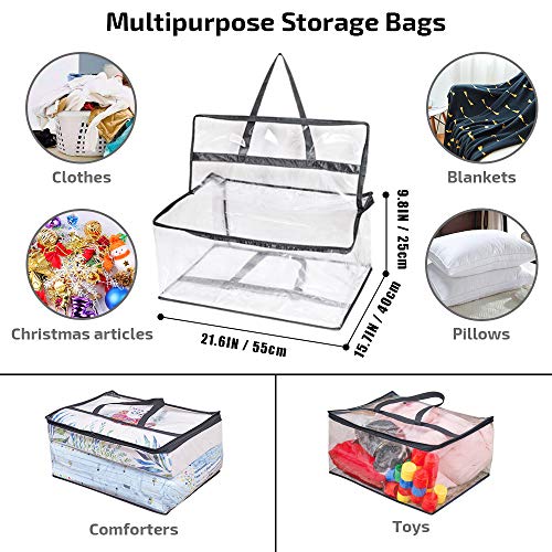 OYOUNGNI Clear Clothes Storage Bag Organizer with Reinforced Handle, Vinyl Storage Bags for Comforter, Blanket, Bedding, Toys, Transparent Moving Totes with Sturdy Dual Zippers, 3 Pack, 55 L, Black