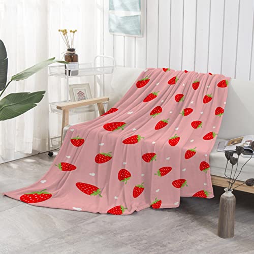 Anantacaritra Pink Strawberry Blanket Flannel Throw Soft Blanket Lightweight Plush for Couch Bed Sofa Car All Seasons Multi-Size 120"x90" Extra Large for Family