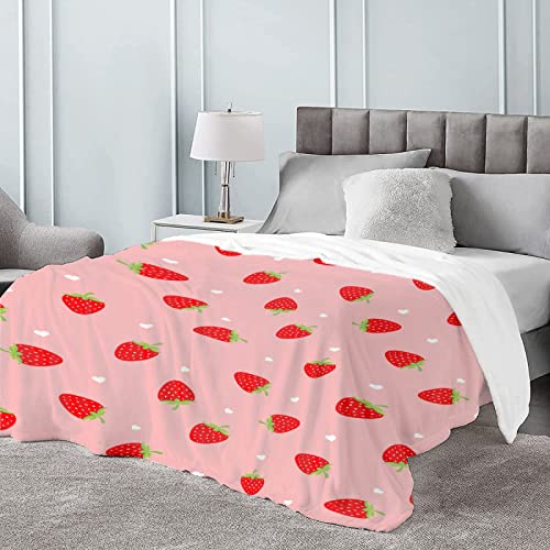 Anantacaritra Pink Strawberry Blanket Flannel Throw Soft Blanket Lightweight Plush for Couch Bed Sofa Car All Seasons Multi-Size 120"x90" Extra Large for Family