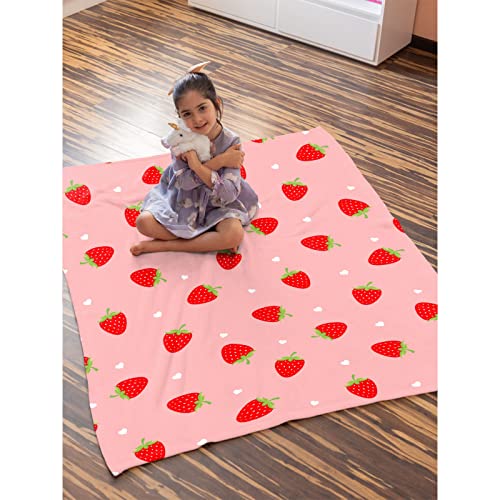 Anantacaritra Pink Strawberry Blanket Flannel Throw Soft Blanket Lightweight Plush for Couch Bed Sofa Car All Seasons Multi-Size 120"x90" Extra Large for Family