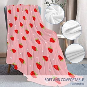 Anantacaritra Pink Strawberry Blanket Flannel Throw Soft Blanket Lightweight Plush for Couch Bed Sofa Car All Seasons Multi-Size 120"x90" Extra Large for Family