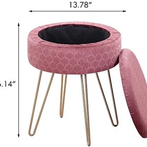 SoOSSN Pink Vanity Stool,Round Storage Seat with Metal Legs,Modern Dressing Chair Footrest Stool for Living Room Bedroom