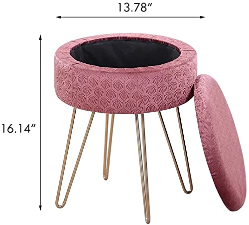 SoOSSN Pink Vanity Stool,Round Storage Seat with Metal Legs,Modern Dressing Chair Footrest Stool for Living Room Bedroom