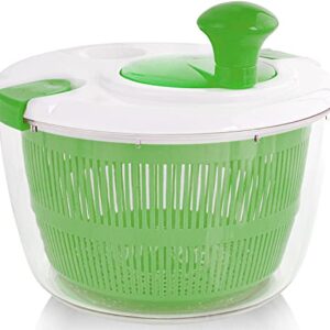 Zulay Kitchen Salad Spinner Large 5L Capacity - Manual Lettuce Spinner With Secure Lid Lock & Rotary Handle - Easy To Use Salad Spinners With Bowl, Colander & Built-in Draining System (Green)