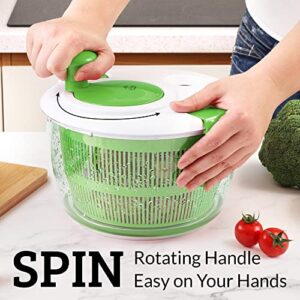 Zulay Kitchen Salad Spinner Large 5L Capacity - Manual Lettuce Spinner With Secure Lid Lock & Rotary Handle - Easy To Use Salad Spinners With Bowl, Colander & Built-in Draining System (Green)