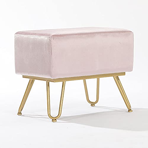 SoOSSN Modern Square Footstool,Comfy Upholstered Footrest Stool with Metal Legs,Premium Accent Stool Seat for Living Room Bedroom (Color : Green, Size : 19x13x16inch)