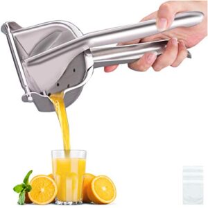 real stainless steel lemon squeezer citrus juicer hand press heavy duty manual squeeze juice extractor maker orange lime grapefruit presser - bonus 50 pcs filter bags