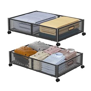 bietcr under bed storage containers with wheels,metal underbed storage containers drawers, under bed shoe storage organizer for bedroom clothes shoes blankets (2pck.black)