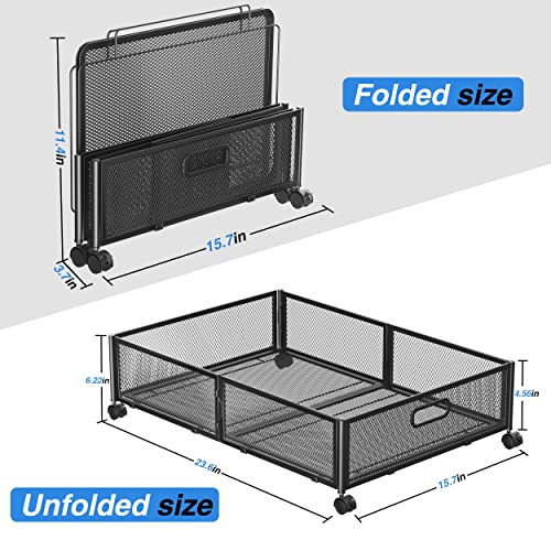 BIETCR under bed storage containers with wheels,metal underbed storage containers drawers, under bed shoe storage organizer for Bedroom Clothes Shoes Blankets (2PCK.BLACK)