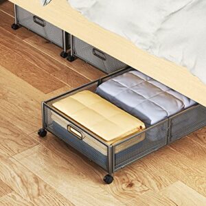 BIETCR under bed storage containers with wheels,metal underbed storage containers drawers, under bed shoe storage organizer for Bedroom Clothes Shoes Blankets (2PCK.BLACK)