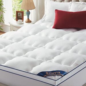 siluvia queen mattress topper with 400tc 100% viscose cover extra thick pillowtop cooling mattress topper queen mattress pad white with 8-21 inch deep pocket 3d snow down alternative fill