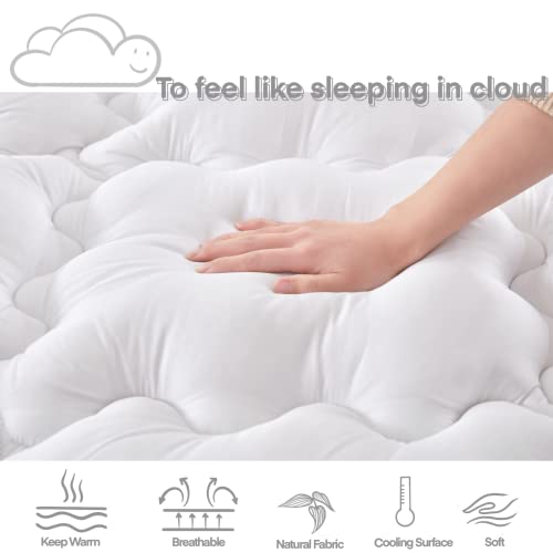 Siluvia Queen Mattress Topper with 400TC 100% Viscose Cover Extra Thick Pillowtop Cooling Mattress Topper Queen Mattress Pad White with 8-21 Inch Deep Pocket 3D Snow Down Alternative Fill