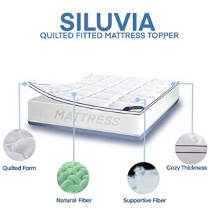 Siluvia Queen Mattress Topper with 400TC 100% Viscose Cover Extra Thick Pillowtop Cooling Mattress Topper Queen Mattress Pad White with 8-21 Inch Deep Pocket 3D Snow Down Alternative Fill