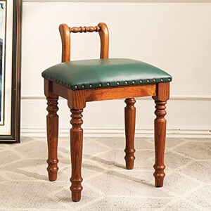 soossn rustic vanity stool with back,leather upholstered plan bench seat dressing stool,wooden carved accent chair makeup stool for bedroom living room (color : f, size : 16x12x23inch)