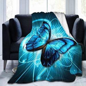 Blue Butterfly Printed Blanket Throw Lightweight Super Soft Micro Fleece Throw Blankets Fit Couch Bed Living Room Sofa Chair 50"X40"